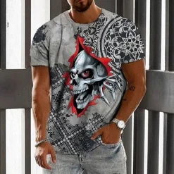 New OUKU Men's Graphic Skulls T Shirt Tee Short Sleeve T shirt 3D Print Crew Neck Shirt Vintage Fashion Designer Outdoor Casual Daily 1 2 3 Spring & Summer Clothing Apparel S M L XL 2XL 3XL 4XL