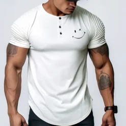 Sale OUKU Men's Graphic Smile Face Henley Shirt Raglan T Shirt Short Sleeve Fashion Daily Casual Sports Outdoor Holiday Going out Spring & Summer Pink Sky Blue Henley Henley T-Shirt White