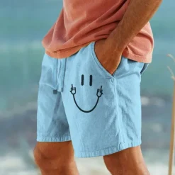 Hot OUKU Men's Graphic Smile Face Shorts Summer Shorts Beach Shorts Mid Waist Streetwear Hawaiian Designer Casual Daily Holiday Drawstring Elastic Waist 3D Print Designer Clothing Apparel