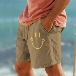 Hot OUKU Men's Graphic Smile Face Shorts Summer Shorts Beach Shorts Mid Waist Streetwear Hawaiian Designer Casual Daily Holiday Drawstring Elastic Waist 3D Print Designer Clothing Apparel