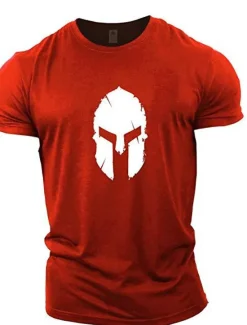 Sale OUKU Men's Graphic Spartan T Shirt Tee 100% Cotton Short Sleeve Graphic Shirt Wine Navy Black on white Comfortable Tee Gym Fashion Designer Clothing