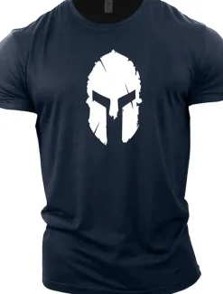 Sale OUKU Men's Graphic Spartan T Shirt Tee 100% Cotton Short Sleeve Graphic Shirt Wine Navy Black on white Comfortable Tee Gym Fashion Designer Clothing