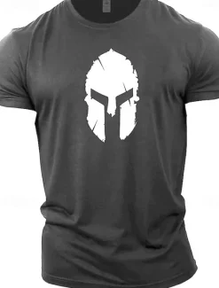 Sale OUKU Men's Graphic Spartan T Shirt Tee 100% Cotton Short Sleeve Graphic Shirt Wine Navy Black on white Comfortable Tee Gym Fashion Designer Clothing