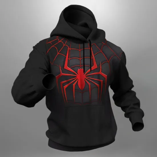 New OUKU Men's Graphic Spider Hoodie Hoodies Sweatshirt Fashion Daily Long Sleeve Hooded Vacation Sports Outdoor Holiday Black Grey Black Print Front Pocket Spring & Fall Designer