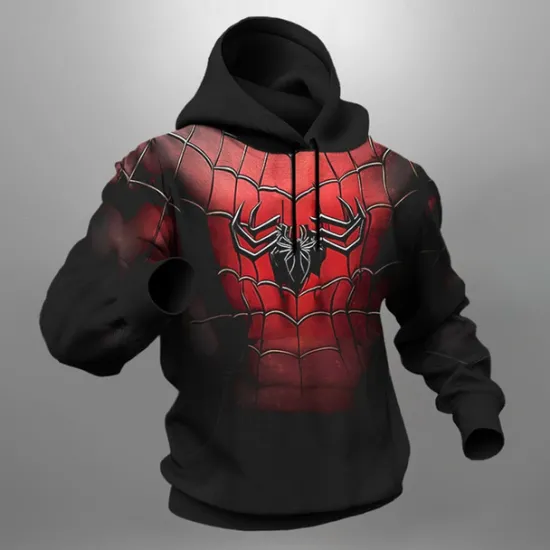 New OUKU Men's Graphic Spider Hoodie Hoodies Sweatshirt Fashion Daily Long Sleeve Hooded Vacation Sports Outdoor Holiday Black Grey Black Print Front Pocket Spring & Fall Designer