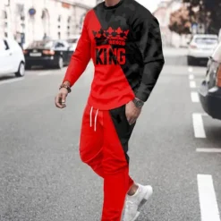 Best OUKU Men's Graphic Splicing 2pcs 3D Sweatshirt Sets Tracksuit Long Sleeve Long pants Crew Neck Streetwear Sportswear Basic Sports & Outdoor Casual Sports Print Spring Fall Black And White Black Yellow