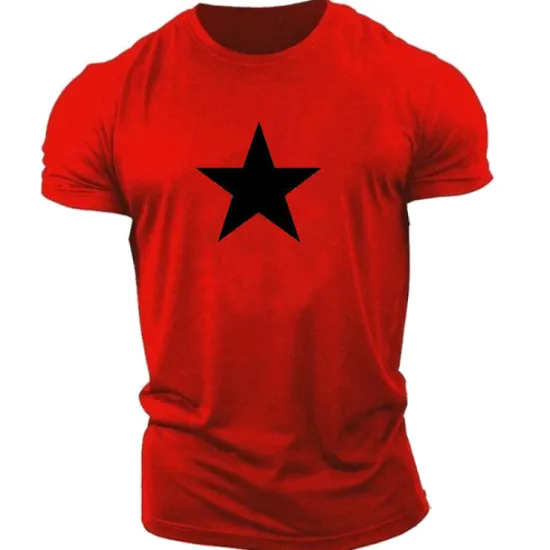 New OUKU Men's Graphic Star T Shirt Casual Style 100% Cotton Short Sleeve Graphic Shirt Black / Red Red / White Black / Gray Comfortable Tee Casual Sports Fashion Designer Clothing