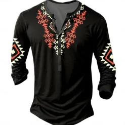 OUKU Men's Graphic T shirt 3D Print Vacation Fashion Daily Casual Daily Holiday Summer Spring Henley Henley T-Shirt Black