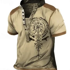 OUKU Men's Graphic T Shirt Henley Shirt Tee Short Sleeve 3D Print Designer Basic Casual Outdoor Daily Sports Summer Yellow Blue / White Brown Coffee Blue+Blue Stand Collar Henley T-Shirt