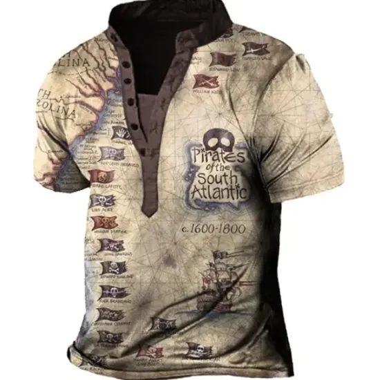 OUKU Men's Graphic T Shirt Henley Shirt Tee Short Sleeve 3D Print Designer Basic Casual Outdoor Daily Sports Summer Yellow Blue / White Brown Coffee Blue+Blue Stand Collar Henley T-Shirt