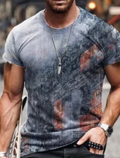 Discount OUKU Men's Graphic T Shirt Tee Distressed T Shirt Short Sleeve T shirt 3D Print Crew Neck Shirt Vintage Designer Basic Casual Daily Weekend A B C Summer Clothing Apparel Plus Size S M L XL XXL 3XL 4XL