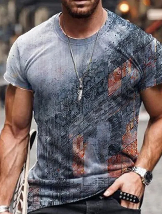 Discount OUKU Men's Graphic T Shirt Tee Distressed T Shirt Short Sleeve T shirt 3D Print Crew Neck Shirt Vintage Designer Basic Casual Daily Weekend A B C Summer Clothing Apparel Plus Size S M L XL XXL 3XL 4XL