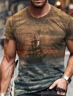 Discount OUKU Men's Graphic T Shirt Tee Distressed T Shirt Short Sleeve T shirt 3D Print Crew Neck Shirt Vintage Designer Basic Casual Daily Weekend A B C Summer Clothing Apparel Plus Size S M L XL XXL 3XL 4XL