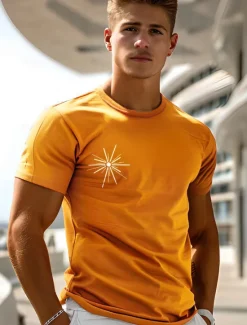 Best OUKU Men's Graphic T Shirt Tee Top Short Sleeve T shirt Crew Neck Shirt Fashion Outdoor Casual Street Casual Daily Spring & Summer Clothing Apparel S M L XL XXL Orange