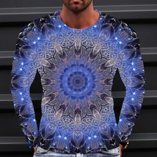 OUKU Men's Graphic Technology T Shirt Tee Long Sleeve T shirt 3D Print Crew Neck Shirt Fashion Designer Simple Outdoor Casual Daily Yellow Blue Green Spring & Fall Clothing Apparel S M L XL 2XL 3XL