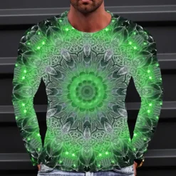 OUKU Men's Graphic Technology T Shirt Tee Long Sleeve T shirt 3D Print Crew Neck Shirt Fashion Designer Simple Outdoor Casual Daily Yellow Blue Green Spring & Fall Clothing Apparel S M L XL 2XL 3XL