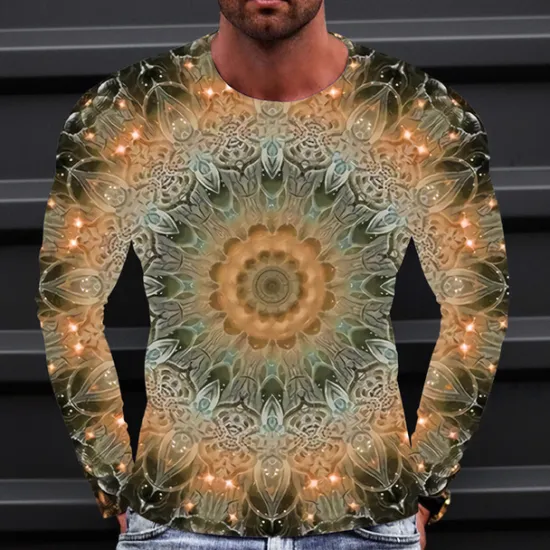 OUKU Men's Graphic Technology T Shirt Tee Long Sleeve T shirt 3D Print Crew Neck Shirt Fashion Designer Simple Outdoor Casual Daily Yellow Blue Green Spring & Fall Clothing Apparel S M L XL 2XL 3XL