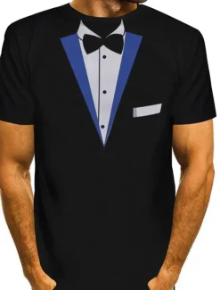 Discount OUKU Men's Graphic Tee Tuxedo Shirts Short Sleeve T shirt 3D Print Round Neck Shirt Exaggerated Basic Daily Black White Yellow Clothing Apparel Normal S M L XL XXL 3XL 4XL