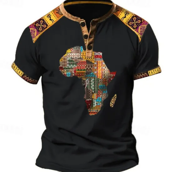 Discount OUKU Men's Graphic Tribal Henley Shirt Vintage Shirt Short Sleeve 3D Print Designer Ethnic Comfortable Outdoor Daily Summer Black Blue Brown Green Henley Henley T-Shirt