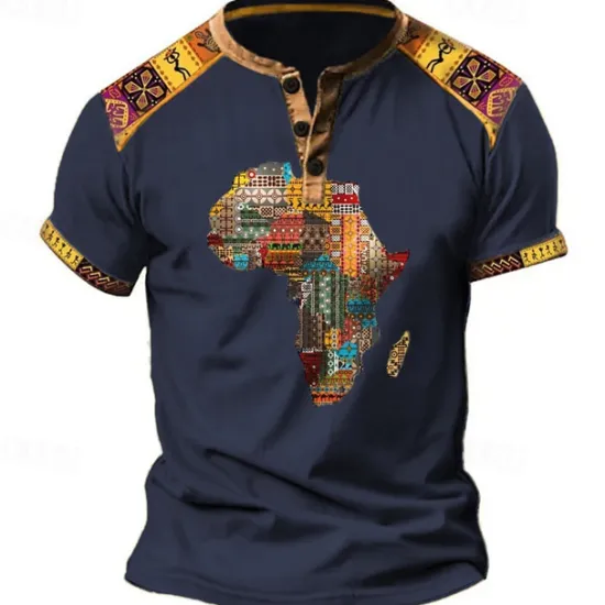 Discount OUKU Men's Graphic Tribal Henley Shirt Vintage Shirt Short Sleeve 3D Print Designer Ethnic Comfortable Outdoor Daily Summer Black Blue Brown Green Henley Henley T-Shirt