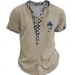 Online OUKU Men's Graphic Tribal Henley Shirt Short Sleeve 3D Print Fashion Designer Basic Street Casual Daily Summer Spring Light Blue Black Light Green Khaki Henley Henley T-Shirt