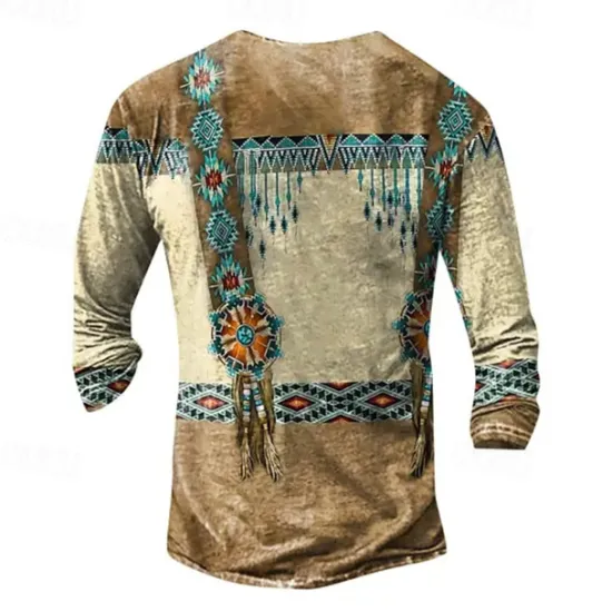 Sale OUKU Men's Graphic Tribal Henley Shirt Long Sleeve 3D Print Daily Ethnic Casual Casual Holiday Going out Spring & Fall Henley Henley T-Shirt Khaki