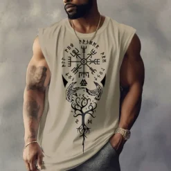 Sale OUKU Men's Graphic Tribal Vest Top Sleeveless T Shirt for Men Cap Sleeve T shirt 3D Print Crew Neck Shirt Designer Ethnic Muscle Daily Sports Gym Black White Navy Blue Spring & Summer Clothing Apparel S M