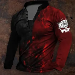 Online OUKU Men's Graphic Viking Henley Shirt Long Sleeve 3D Printing Daily Retro Vintage Casual Holiday Going out Festival Spring & Fall Blue Red Purple Green Henley Henley T-Shirt