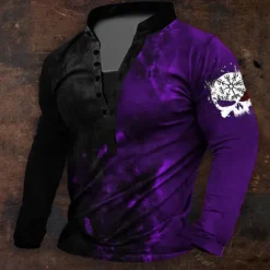 Online OUKU Men's Graphic Viking Henley Shirt Long Sleeve 3D Printing Daily Retro Vintage Casual Holiday Going out Festival Spring & Fall Blue Red Purple Green Henley Henley T-Shirt