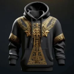 Outlet OUKU Men's Graphic Viking Hoodie Hoodies Sweatshirt Fashion Daily Long Sleeve Hooded Vacation Sports Outdoor Holiday Blue Green Print Front Pocket Spring & Fall Designer