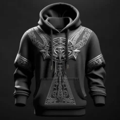 Outlet OUKU Men's Graphic Viking Hoodie Hoodies Sweatshirt Fashion Daily Long Sleeve Hooded Vacation Sports Outdoor Holiday Blue Green Print Front Pocket Spring & Fall Designer