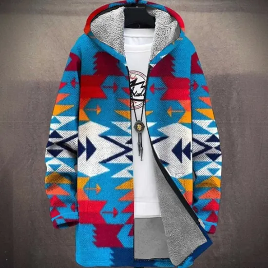 Discount OUKU Men's Graphic Winter Coat Fleece Jacket Coat Thermal Warm Comfortable Casual Daily Wear Zipper Pocket 3D Print Fall Winter Hooded Long Sleeve Blue Orange Brown