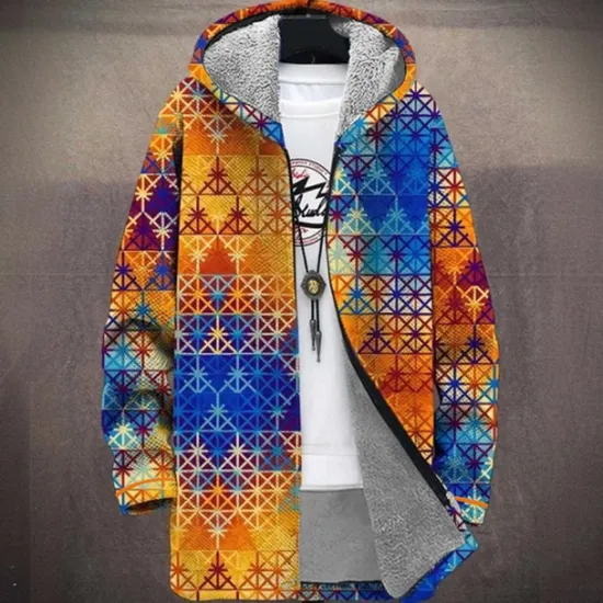 Discount OUKU Men's Graphic Winter Coat Fleece Jacket Coat Thermal Warm Comfortable Casual Daily Wear Zipper Pocket 3D Print Fall Winter Hooded Long Sleeve Blue Orange Brown
