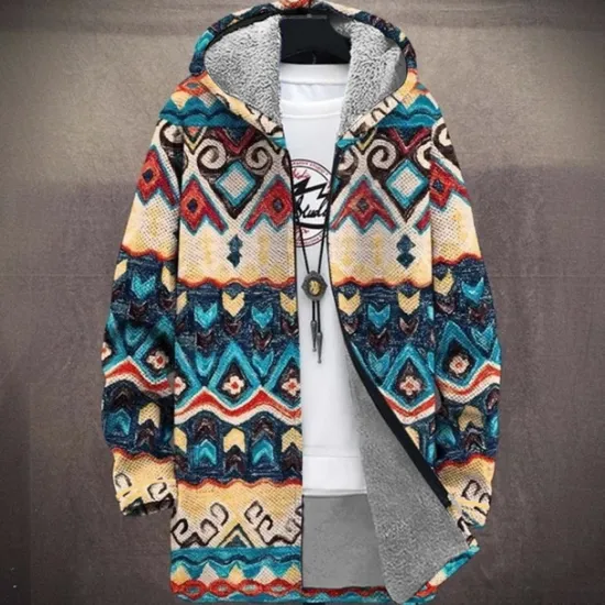 Discount OUKU Men's Graphic Winter Coat Fleece Jacket Coat Thermal Warm Comfortable Casual Daily Wear Zipper Pocket 3D Print Fall Winter Hooded Long Sleeve Blue Orange Brown