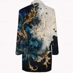 Clearance OUKU Men's Graphic Winter Coat Fleece Jacket Overcoat Thermal Comfortable Artistic Party Evening Wear Daily Wear Buttons 3D Print Front Pocket Winter Turndown Long Sleeve Blue