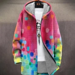OUKU Men's Graphic Winter Coat Fleece Jacket Coat Thermal Warm Comfortable Casual Daily Wear Zipper Pocket 3D Print Fall Winter Hooded Long Sleeve Red Blue Light Blue