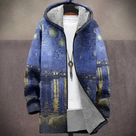 OUKU Men's Graphic Winter Coat Fleece Jacket Coat Thermal Warm Comfortable Casual Daily Wear Zipper Pocket 3D Print Fall Winter Hooded Long Sleeve Red Blue Light Blue