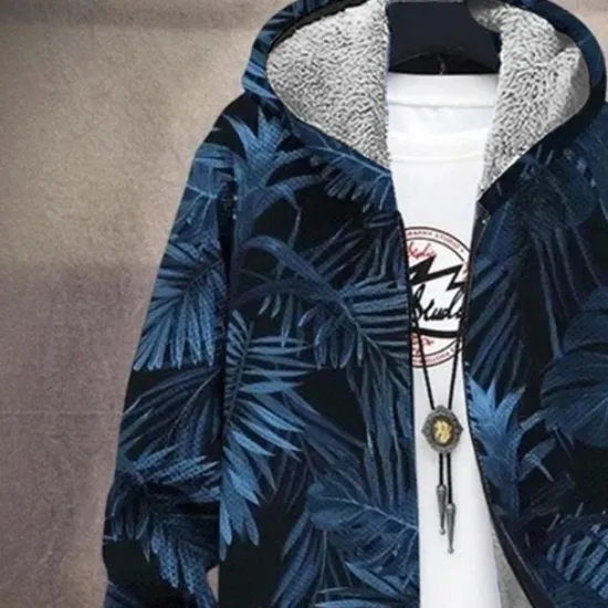OUKU Men's Graphic Winter Coat Fleece Jacket Coat Thermal Warm Comfortable Casual Daily Wear Zipper Pocket 3D Print Fall Winter Hooded Long Sleeve Red Blue Light Blue