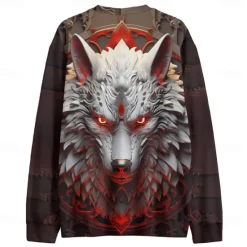 Clearance OUKU Men's Graphic Wolf Dark Sweatshirts Golf Pullover Sweatshirt Long Sleeve Sweatshirt Hooded Vacation Cool Daily Print Vacation Sports Outdoor Going out Printing Winter Spring & Fall Brown