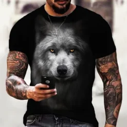 OUKU Men's Graphic Wolf T Shirt Short Sleeve T shirt 3D Print Crew Neck Shirt Designer Classic Casual Daily Sports Weekend Black Gray Summer Clothing Apparel S M L XL XXL 3XL 4XL