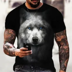 OUKU Men's Graphic Wolf T Shirt Short Sleeve T shirt 3D Print Crew Neck Shirt Designer Classic Casual Daily Sports Weekend Black Gray Summer Clothing Apparel S M L XL XXL 3XL 4XL