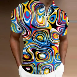 Outlet OUKU Men's Graphic Zip Polo Shirts Golf Shirt Short Sleeve Polo Shirts Collared Shirts Casual Vacation Wear Rave Wear Party Outfits 3D Print Quarter Zip Polo Sea Blue Red Blue