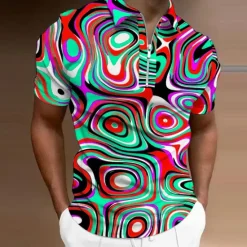 Outlet OUKU Men's Graphic Zip Polo Shirts Golf Shirt Short Sleeve Polo Shirts Collared Shirts Casual Vacation Wear Rave Wear Party Outfits 3D Print Quarter Zip Polo Sea Blue Red Blue