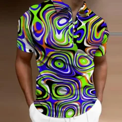 Outlet OUKU Men's Graphic Zip Polo Shirts Golf Shirt Short Sleeve Polo Shirts Collared Shirts Casual Vacation Wear Rave Wear Party Outfits 3D Print Quarter Zip Polo Sea Blue Red Blue
