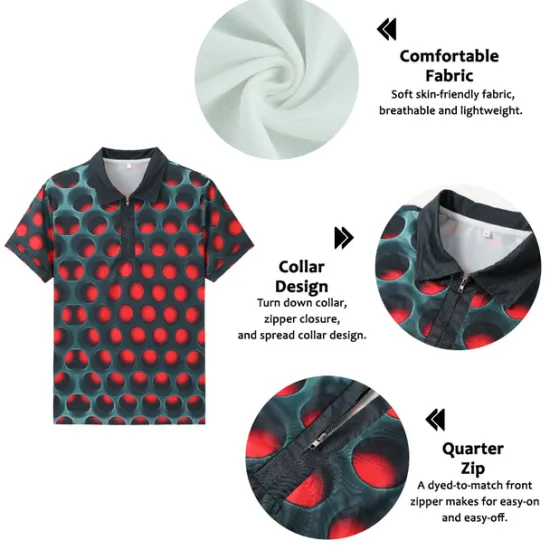 Best OUKU Men's Graphic Zip Polo Shirts Golf Shirt Short Sleeve Polo Shirts Collared Shirts Casual Vacation Wear Rave Wear Party Outfits 3D Print Quarter Zip Polo Red Blue Purple
