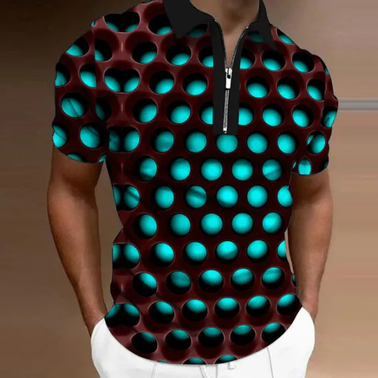 Best OUKU Men's Graphic Zip Polo Shirts Golf Shirt Short Sleeve Polo Shirts Collared Shirts Casual Vacation Wear Rave Wear Party Outfits 3D Print Quarter Zip Polo Red Blue Purple