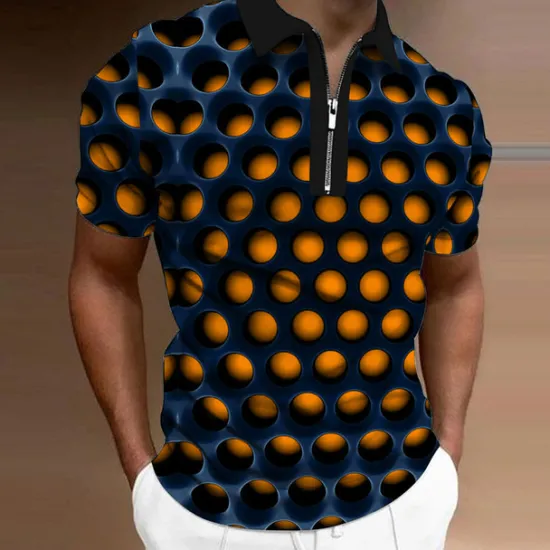 Best OUKU Men's Graphic Zip Polo Shirts Golf Shirt Short Sleeve Polo Shirts Collared Shirts Casual Vacation Wear Rave Wear Party Outfits 3D Print Quarter Zip Polo Red Blue Purple