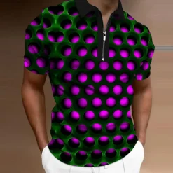 Best OUKU Men's Graphic Zip Polo Shirts Golf Shirt Short Sleeve Polo Shirts Collared Shirts Casual Vacation Wear Rave Wear Party Outfits 3D Print Quarter Zip Polo Red Blue Purple