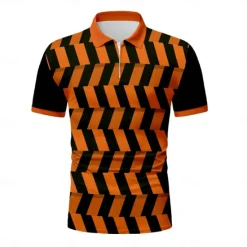 Outlet OUKU Men's Graphic Zip Polo Shirts Golf Shirt Short Sleeve Polo Shirts Collared Shirts Casual Vacation Wear Rave Wear Party Outfits 3D Print Quarter Zip Polo Summer Violet Pink Lake blue Black / Orange
