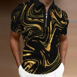 Outlet OUKU Men's Graphic Zip Polo Shirts Golf Shirt Short Sleeve Polo Shirts Collared Shirts Casual Vacation Wear Rave Wear Party Outfits 3D Print Quarter Zip Polo Yellow Blue Purple